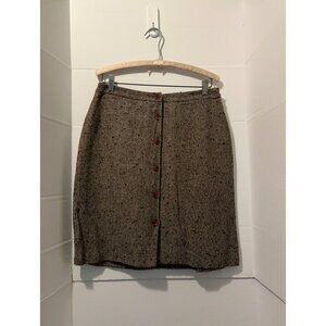 Charter Club Petite Skirt 12P Wool Blend Tweed Button Front Lined Brown Career W